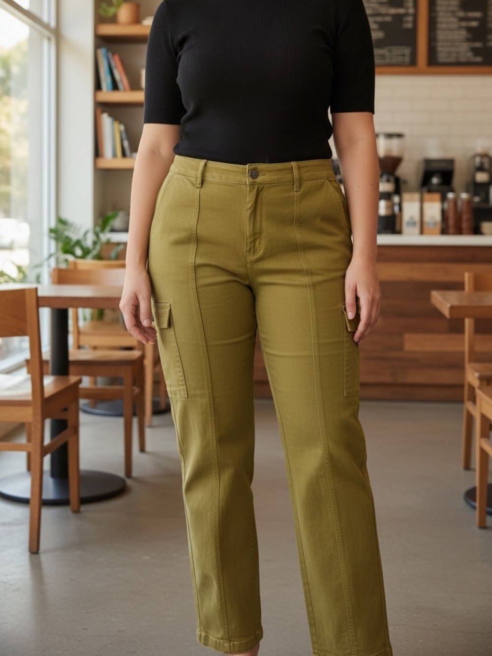 Judy Blue High Rise Cargo Straight Leg Jean in Matcha Green Size 24W NWT
